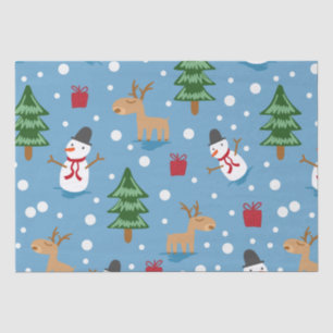 Blauwe Snowman en rode, gele cadeautjes Tissuepapier
