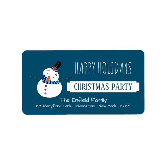 Blauwe Snowman, kerstfeest Etiket (Voorkant)