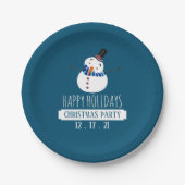 Blauwe Snowman, kerstfeest Papieren Bordje (Voorkant)