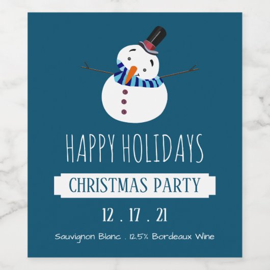 Blauwe Snowman, kerstfeest Wijn Etiket (Enkel label)