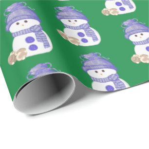 Blauwe Snowman met bruine en witte Bunnies Cadeaupapier