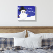 Blauwe Snowman Winter Scene Kerstcanvas Afdrukken (Insitu (Slaapkamer))