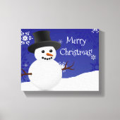 Blauwe Snowman Winter Scene Kerstcanvas Afdrukken (Voorkant)