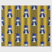 Blauwe Snowmen op gouden kerst Cadeaupapier (Vlak)