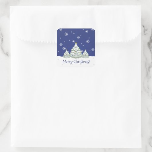Blauwe Snowy kerstboom Sticker (Tas)