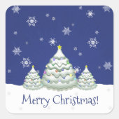 Blauwe Snowy kerstboom Sticker (Voorkant)