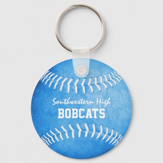 blauwe softball sleutelhanger w player team mascot (Voorkant)