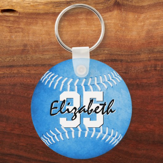 blauwe softball sleutelhanger w player team mascot (Achterkant)