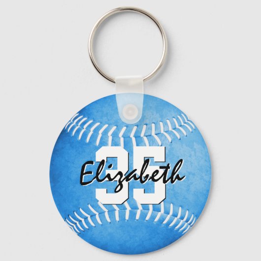 blauwe softball sleutelhanger w player team mascot (Achterkant)