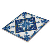 Blauwe Spaanse mediterrane decoratieve keramische  Tegeltje (Zijkant)