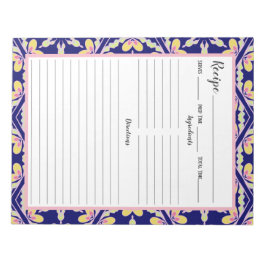 Blauwe Spaanse mediterrane Tegel Patroonreceptie Notitieblok