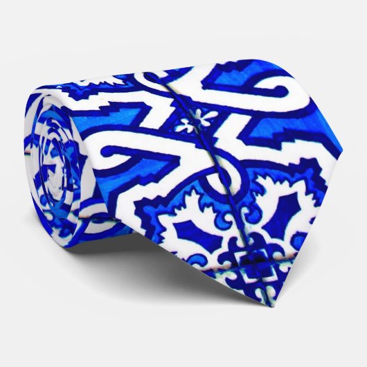 Blauwe Spaanse tegel Stropdas (Opgerold)
