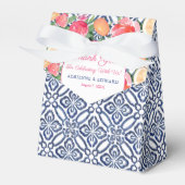 Blauwe Spaanse Tegels Vet Florals Citrus Wedding Bedankdoosjes (Voorkant Zijde)