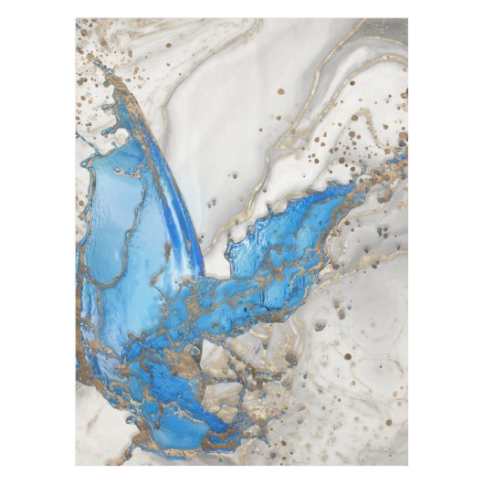 Blauwe spaar - grijze marmer en goud tafelkleed (Voorkant)