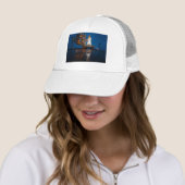 Blauwe spaceshuttle-ruimteschip op lanceerplatform trucker pet (In situ)
