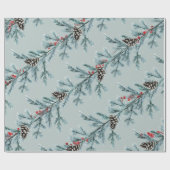 Blauwe spar kegels Rode Ilex bessen Garland spar Cadeaupapier (Vlak)