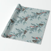 Blauwe spar kegels Rode Ilex bessen Garland spar Cadeaupapier (Uitgerold)