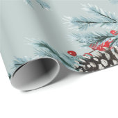 Blauwe spar kegels Rode Ilex bessen Garland spar Cadeaupapier (Rol Hoek)