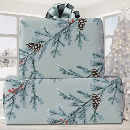 Blauwe spar kegels Rode Ilex bessen Garland spar Cadeaupapier