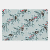 Blauwe spar witte kegels rode bessen Garland Inpakpapier Vel (Voorkant 3)