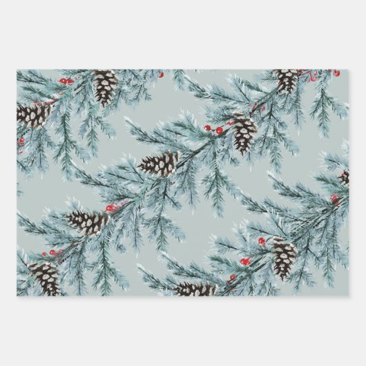 Blauwe spar witte kegels rode bessen Garland Inpakpapier Vel (Voorkant)