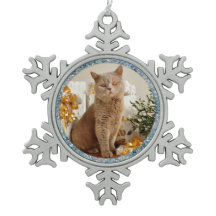 Blauwe Sparkle Border Cat and Pet Photo Ornament
