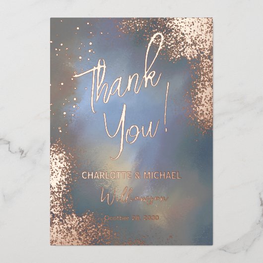 Blauwe Sparkle Foto Overlay Bruiloft Dank u Folie Uitnodiging (Voorkant)