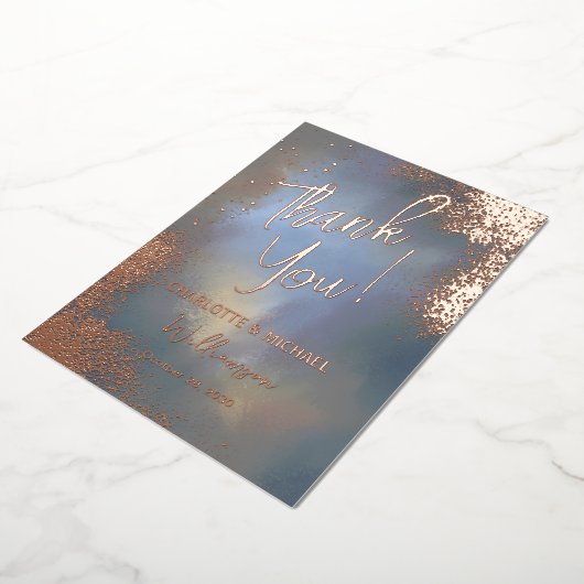 Blauwe Sparkle Foto Overlay Bruiloft Dank u Folie Uitnodiging (Gedraaid)
