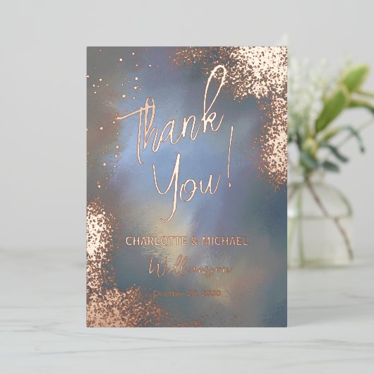 Blauwe Sparkle Foto Overlay Bruiloft Dank u Folie Uitnodiging (Staand Voorkant)