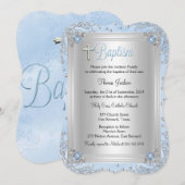 Blauwe Sparkle Jewel Doop Christening Kaart (Voorkant / Achterkant)