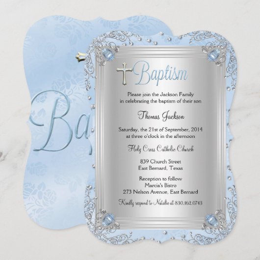 Blauwe Sparkle Jewel Doop Christening Kaart (Voorkant / Achterkant)