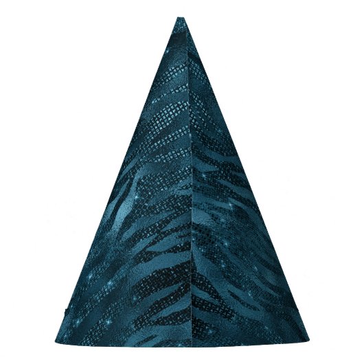 Blauwe Sparkle Zebra Print Feesthoedjes (Achterkant)