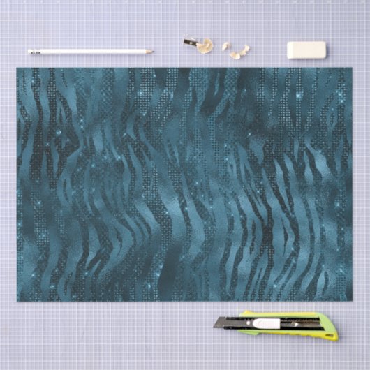 Blauwe Sparkle Zebra Print Tissuepapier (Craft)