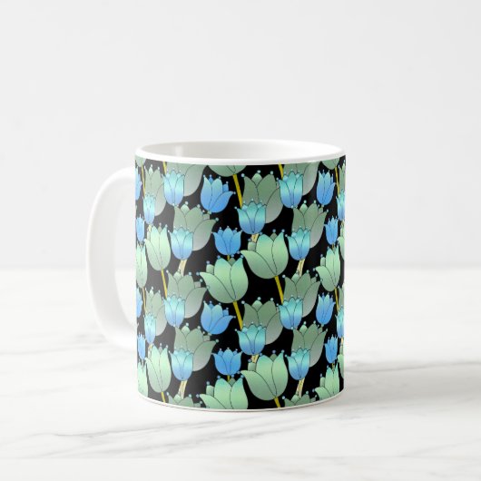 Blauwe Sparkling Floral Fantasy Koffiemok (Voorkant links)