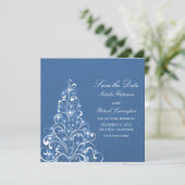 Blauwe Sparkly Holiday Boom sparen de Datum uitnod Save The Date (Staand voorkant)