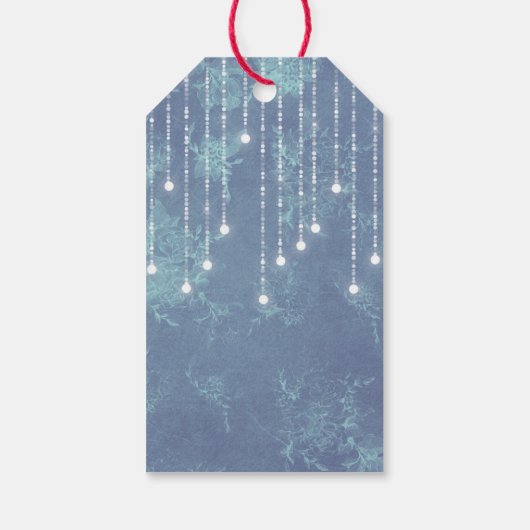 Blauwe Sparkly Lights en Snowflakes Cadeaulabel (Achterkant)