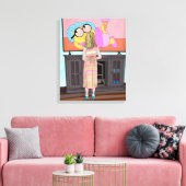 Blauwe Sparkly Schoenen | Klein meisje dat tv kijk Canvas Afdruk (Insitu (Woonkamer))