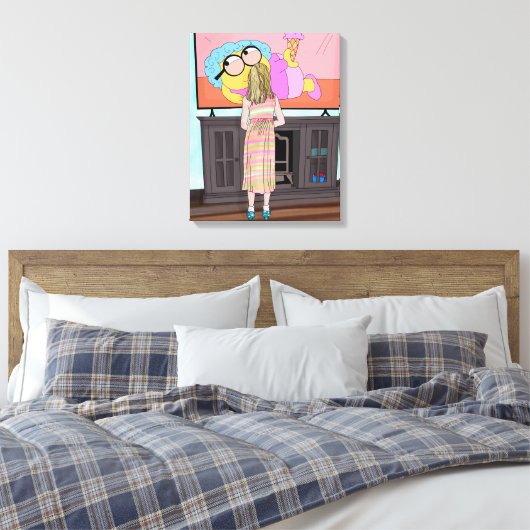 Blauwe Sparkly Schoenen | Klein meisje dat tv kijk Canvas Afdruk (Insitu (Slaapkamer))