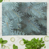 Blauwe sparren grijs groenblijvende boom rustieke  theedoek (Gevouwen)