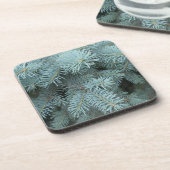 Blauwe sparrenboom grijs blauw rustieke natuur bier onderzetter (Linkerzijde)