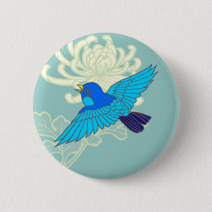 Blauwe Sparrow Ronde Button 5,7 Cm