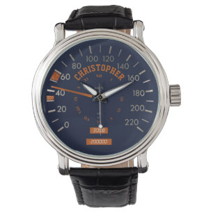 Blauwe Speedometer op Dashboard Mannen Horloges