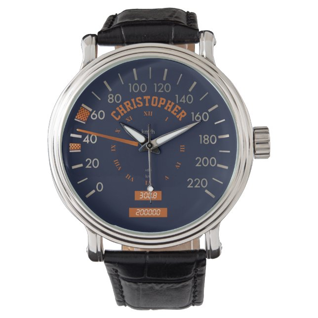 Blauwe Speedometer op Dashboard Mannen Horloges (Voorkant)
