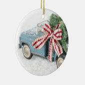 Blauwe Speelgoed vrachtwagen met kerstboom Keramisch Ornament (Rechts)