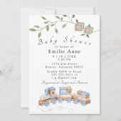 Blauwe speelgoedartikelen, treinen en blokken, Bab Kaart (Voorkant)