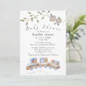 Blauwe speelgoedartikelen, treinen en blokken, Bab Kaart (Staand voorkant)