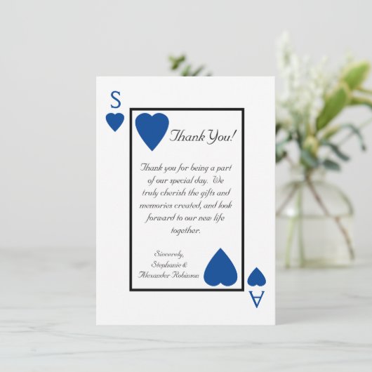 Blauwe Speelkaart Trouwdag Dankbetuigingen Las Veg Kaart (Staand voorkant)