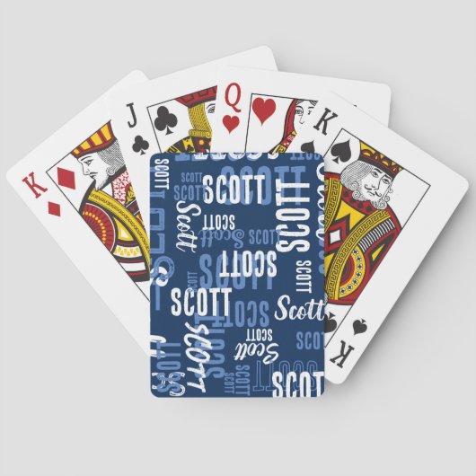 Blauwe speelkaarten gepersonaliseerd met Zijn Naam (Achterkant)