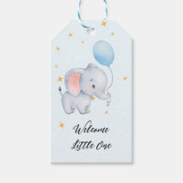 Blauwe Speelse Olifanten Baby Shower Cadeaulabel