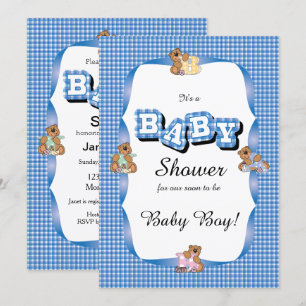 Blauwe spelden met Baby Beren   Baby shower Kaart